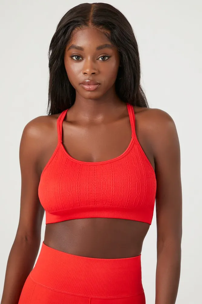 Forever 21 Women's Seamless Strappy Sports Bra in Fiery Red Small