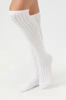 Pointelle Knit Knee-High Socks in White