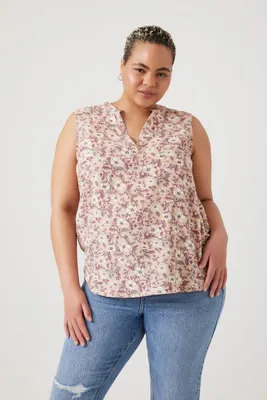 Women's Floral Print Top in Pink, 2X