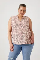 Women's Floral Print Top in Pink, 1X