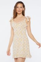 Women's Floral Print Tie-Strap Mini Dress in Cream Medium