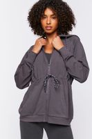 Women's Active Drawstring Zip-Up Hoodie in Charcoal Small