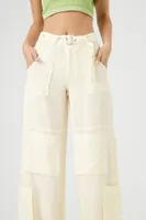 Women's Wide-Leg Belted Cargo Pants Cream