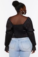 Women's Striped Peasant-Sleeve Top in Black, 1X