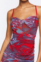 Women's Marble Print Bustier Mini Dress in Red Large