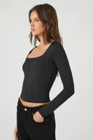 Women's Fitted Long-Sleeve Crop Top in Black Medium