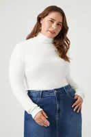 Women's Lettuce-Edge Turtleneck Top in Cream, 3X