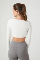 Women's Active Thumbhole Crop Top in White Small