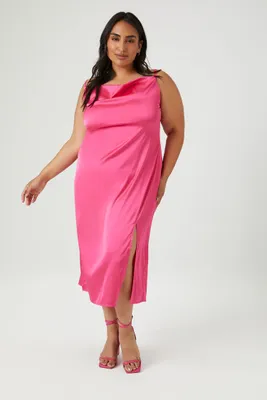 Women's Satin Cowl Slip Dress in Pink, 0X