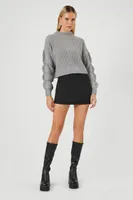 Women's Ribbed Knit Mock Neck Sweater in Heather Grey, XL