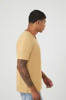 Men Cotton V-Neck T-Shirt in Camel, XXL