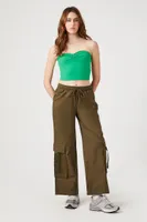 Women's Twill Wide-Leg Cargo Pants in Olive, XL