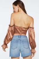 Women's Satin Off-the-Shoulder Crop Top in Coffee Large