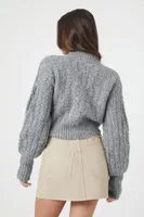 Women's Cable Knit Cropped Sweater Silver