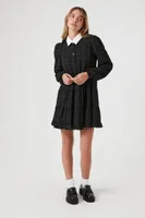 Women's Striped Long-Sleeve Shirt Dress in Black/White, XS