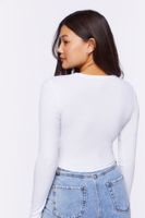 Women's Ribbed Knit Long-Sleeve Crop Top in White, XXL