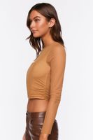 Women's Illusion Neckline Corset Crop Top in Tan Large