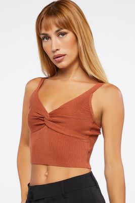 Women's Twisted Sweater-Knit Crop Top in Brick Large