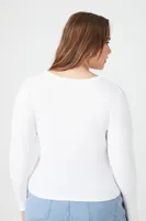 Women's Long-Sleeve V-Neck Top in White, 0X