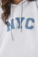 Women's NYC Star Denim Patch Hoodie Heather Grey