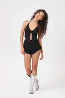 Women's Split-Hem Halter Top in Black Small