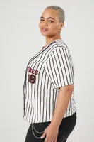 Women's Vibes Baseball Jersey Top in White/Black, 3X