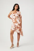 Women's Floral Print One-Shoulder Midi Dress Blush