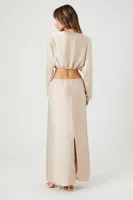 Women's Satin Crop Top & Maxi Skirt Set in Champagne Small