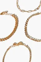 Women's Rhinestone & Faux Gem Bracelet Set in Gold/Clear