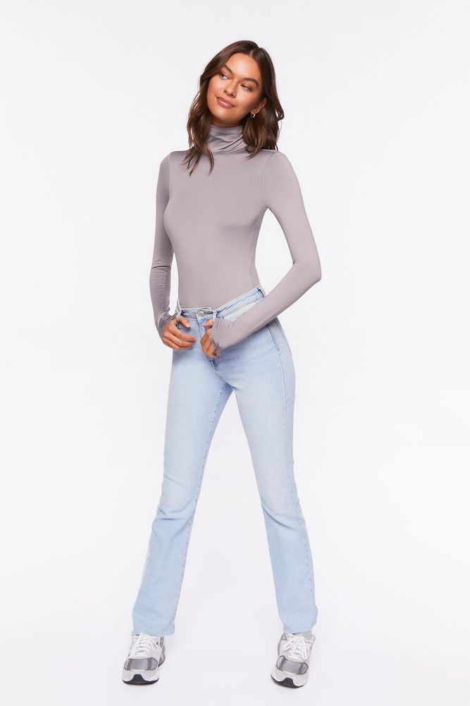 Women's Long-Sleeve Turtleneck Bodysuit Grey Medium
