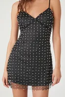 Women's Pearl & Sequin Mesh Mini Dress in Black, XL