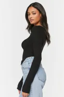 Women's Ribbed Sweater-Knit Crop Top in Black, XL