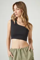 Women's One-Shoulder Cutout Crop Top in Black Medium