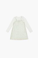 Girls Sequin Dress & Tee Set (Kids) in White/Cream, 13/14