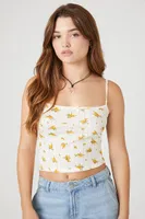 Women's Floral Print Cropped Cami in Yellow Large