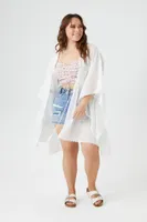 Women's Pom Pom-Trim Kimono in White, 1X