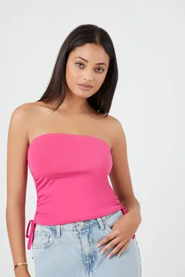 Women's Ruched Drawstring Tube Top in Pink, XL