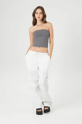 Women's Poplin Cargo Pants in White/Black Medium