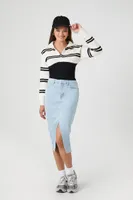 Women's Striped Colorblock Combo Sweater in White/Black Medium