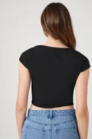 Women's Rib-Knit Hook-and-Eye Corset Crop Top in Black Medium