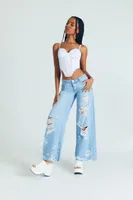 Women's Denim Bustier Crop Top in White, XL