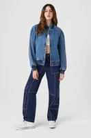 Women's Denim Bomber Jacket in Medium Denim Small