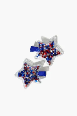 Girls Confetti Star Hair Clip Set (Kids) in Blue/Red