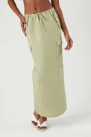 Women's Toggle Drawstring Cargo Midi Skirt in Sage Large