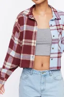 Women's Reworked Plaid Cropped Shirt in Merlot/Azure, XS