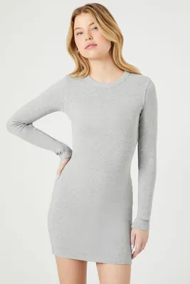 Women's Long-Sleeve Bodycon Mini Dress in Heather Grey Large