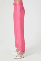Women's Faux Leather Belted Trouser Pants in Hot Pink Small