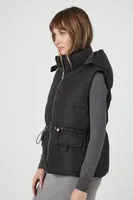 Women's Hooded Toggle Puffer Vest in Black Small