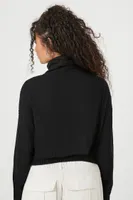 Women's Drawstring Turtleneck Crop Top in Black Medium