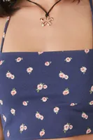 Women's Floral Print Cropped Cami in Blue Large